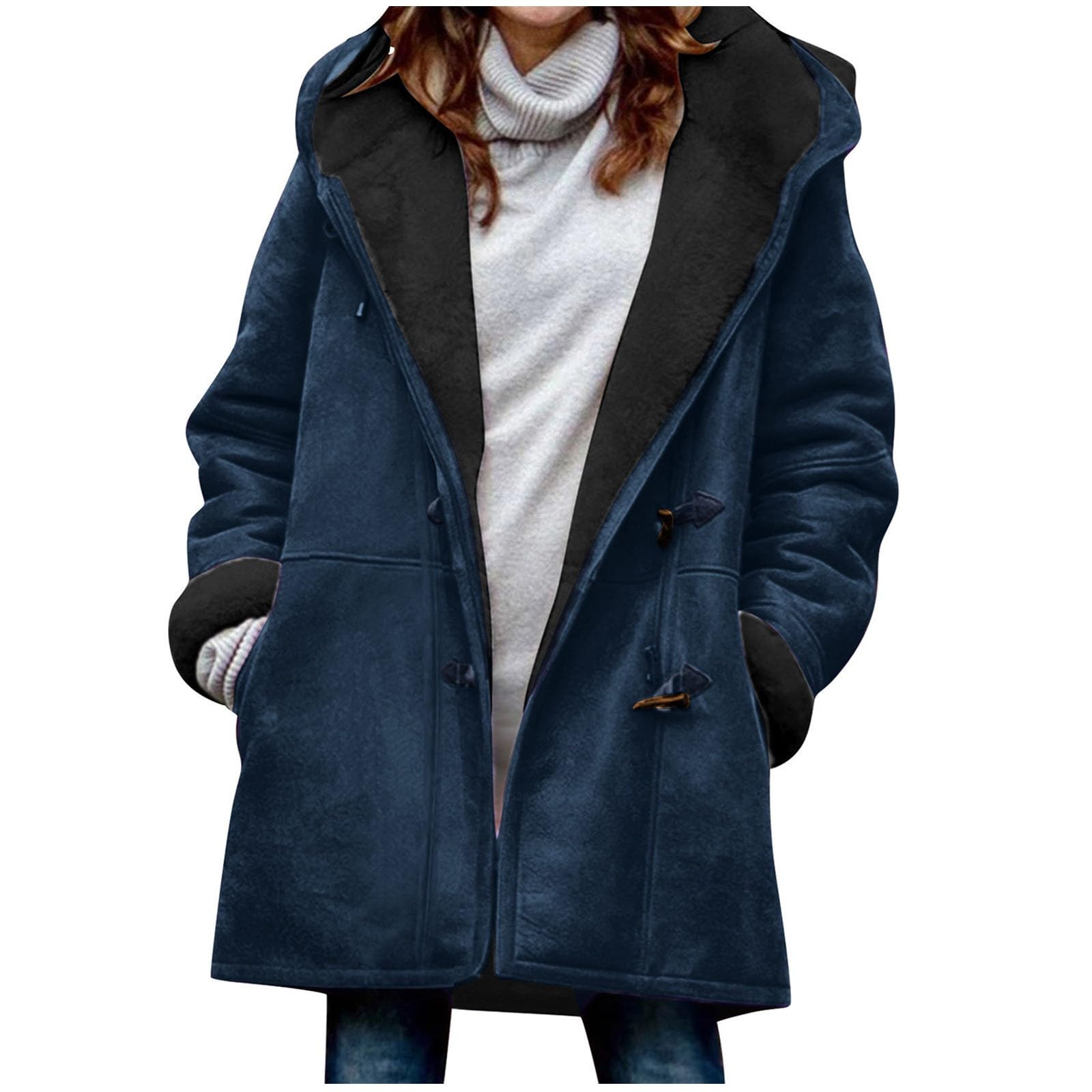 Winter Coats for Women 2023 Warm Plus Size Fleece Lined Jackets Button Down Sherpa Fur Hooded Parka Peacoat Outerwear