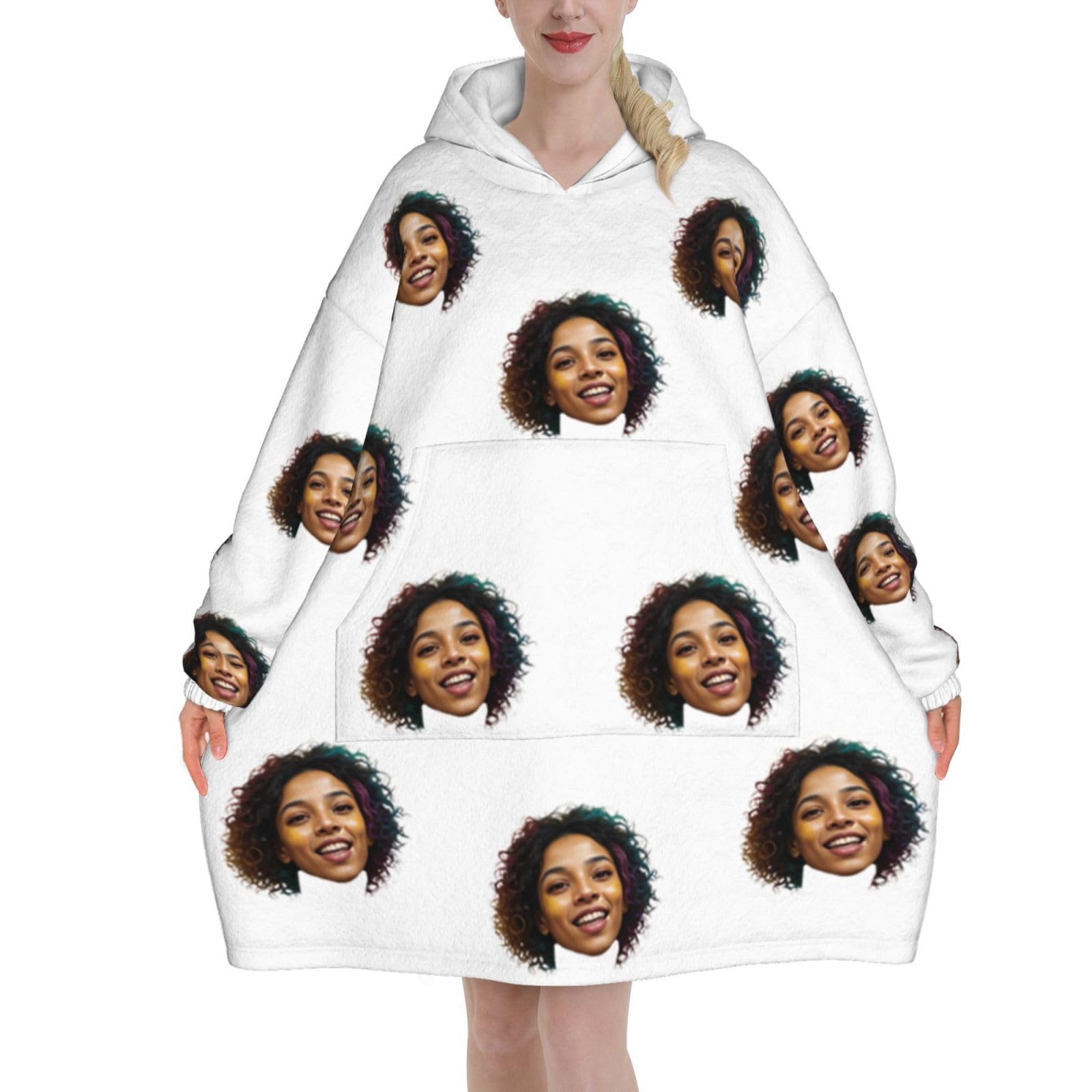 ＨＡＯＡＮＧＺＨＥ Custom Blanket Hoodie with Pocket, Custom Wearable Blanket Hoodie, for Women and Teenagers - Cosy Flannel Poncho Sherpa Hood, Customised Your Own Photo Text Face