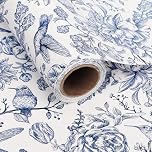 1 Roll Blue Floral Bird Wrapping Paper Mini Roll - 43cm x 10m Blue Flowers Bird Gift Wrap Paper for Birthday Wedding Baby Shower Party Wrapping Supplies