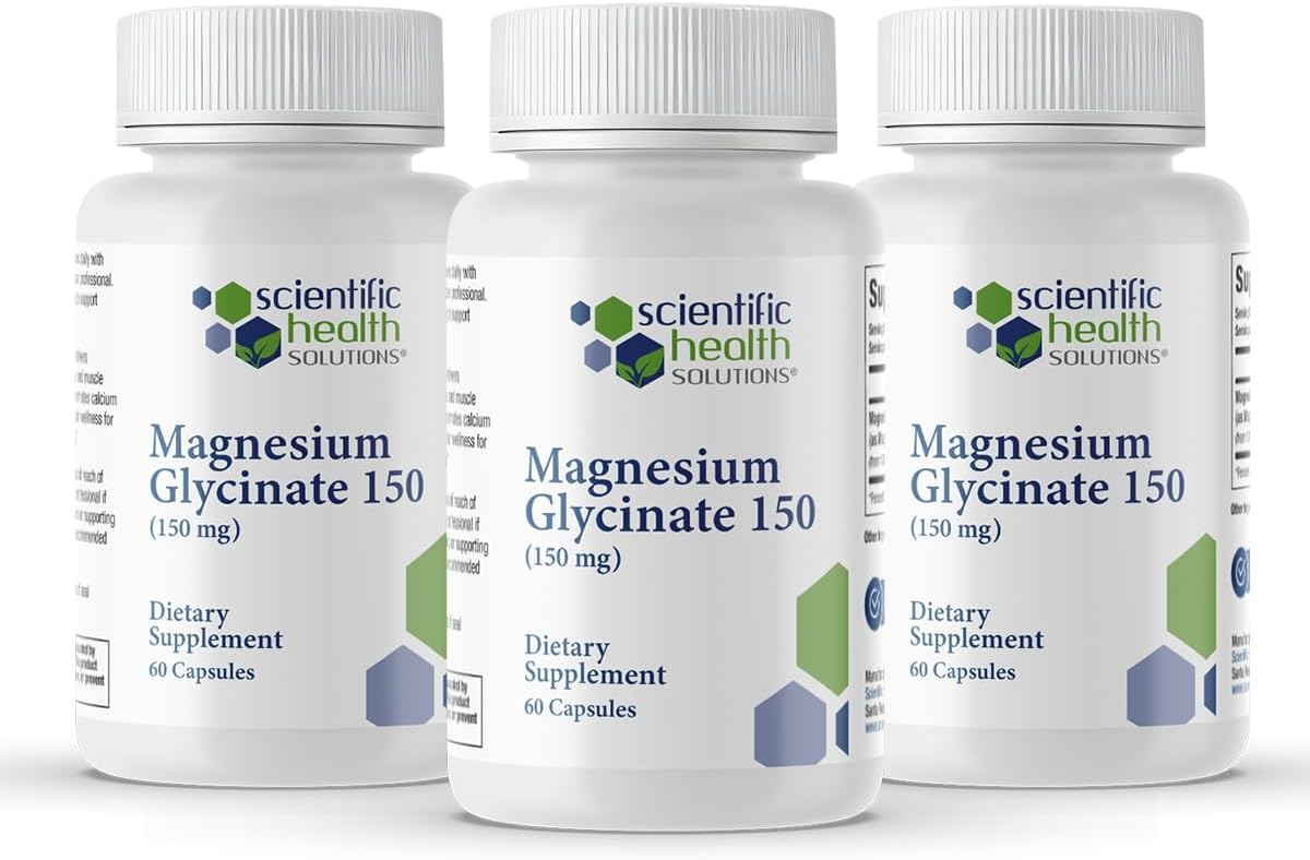 Magnesium Glycinate 150 mg – High‑Absorption Magnesium for Heart, Bone & Muscle Health – Supports Leg Cramps & Cardiovascular Function – Gentle on Stomach (3-Pack)