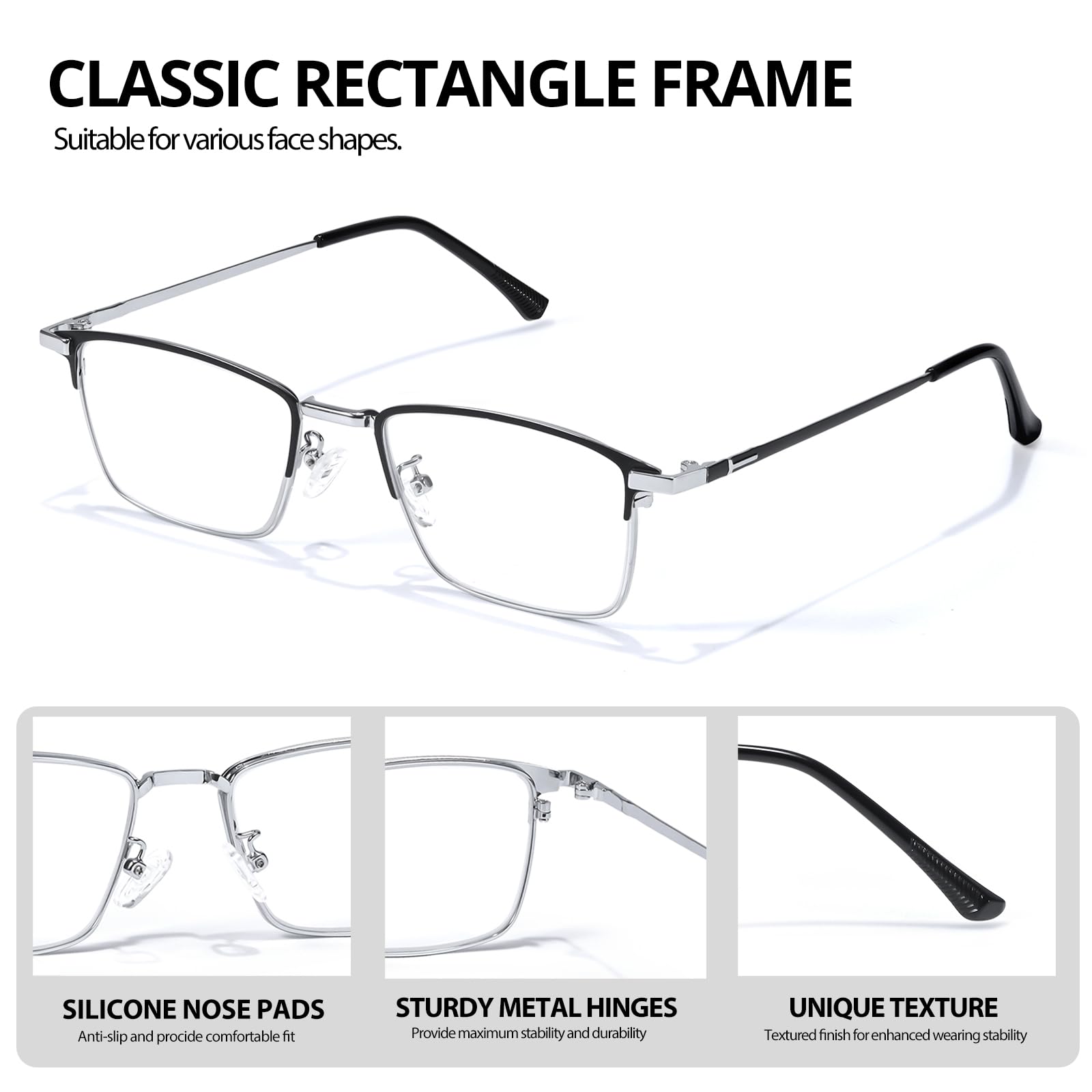 VIEWBETTER Gafas de lectura con montura de titanio con lentes de cuarzo ahumado, piedra de cristal natural/cristal real transparente R2222
