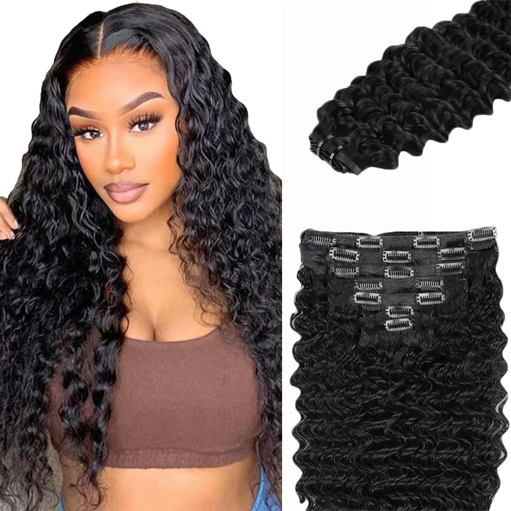 Clip In Extensions Echthaar Perücke Damen Human Hair Extensions 1B Natural Black Deep Wave Menschliches Haar Bundles With Minimal Shedding For Women 22 Inch