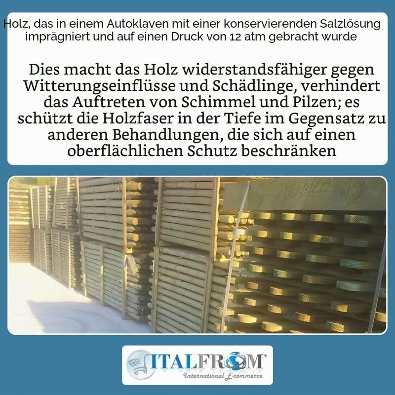 ITALFROM - Gartenzaun Holz Hoch, Steckzaun 100x80 cm, Staketenzaun Garten, Kiefernholz Zaun Solides und Robustes Material im Autoklaven Imprägniert, Kann Gestrichen Werden