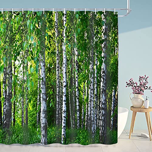 Garden Shower Curtain, Outdoor Shower Curtain for Garden Woodland Birch Forest Shower Curtains Waterproof Polyester Fabric Curtains Set with 12 Hooks for Bathroom 72 x 72 Inch - Image 4