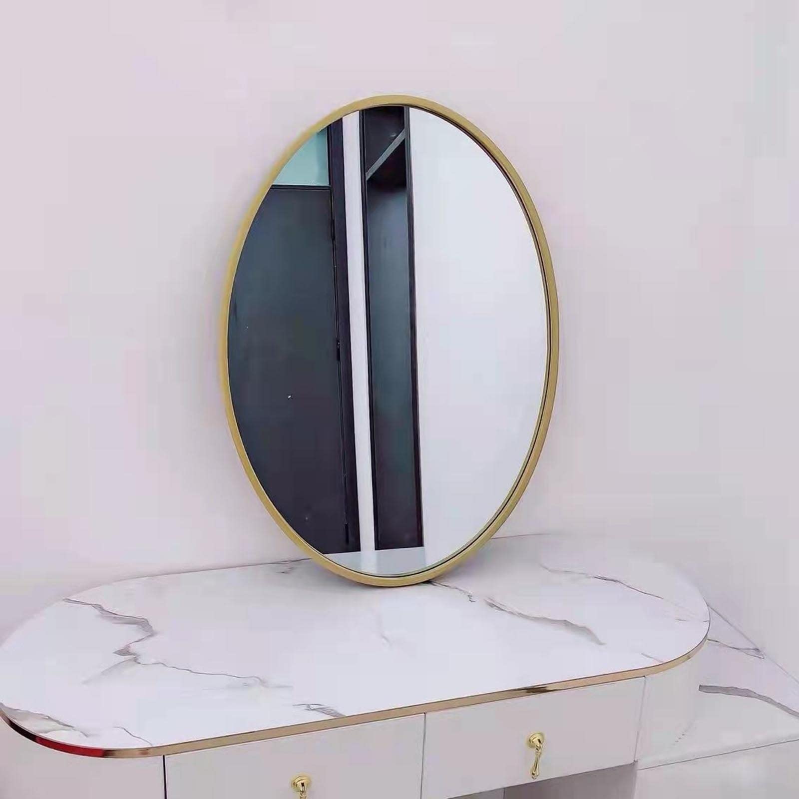 Specchio da bagno, Specchio da parete ovale con struttura in metallo(Black,50X70cm)