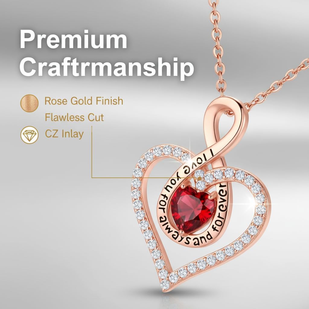Moissanite Heart Necklace for Women, 18K Rose Gold Plated Romantic Pendant for Anniversary Birthday, 925 Sterling Silver Jewelry for Wife Girlfriend Mom Her - Red - Image 4