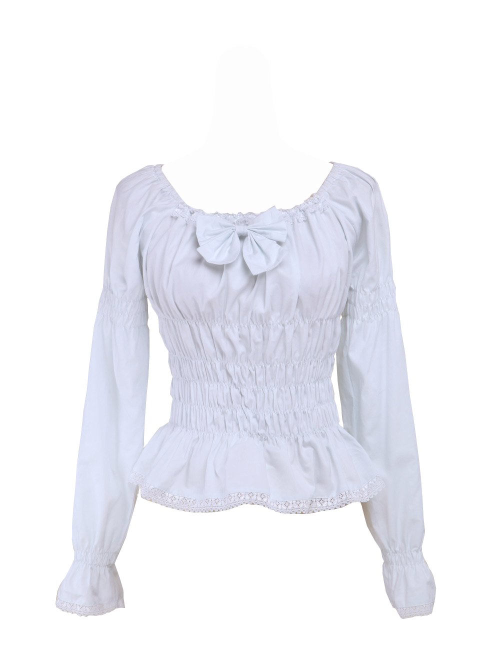 an*tai*na* Camicia Tradizionale Lolita vittoriana Vintage in Cotone Bianco Dolce con arricciature in Pizzo e Fiocco