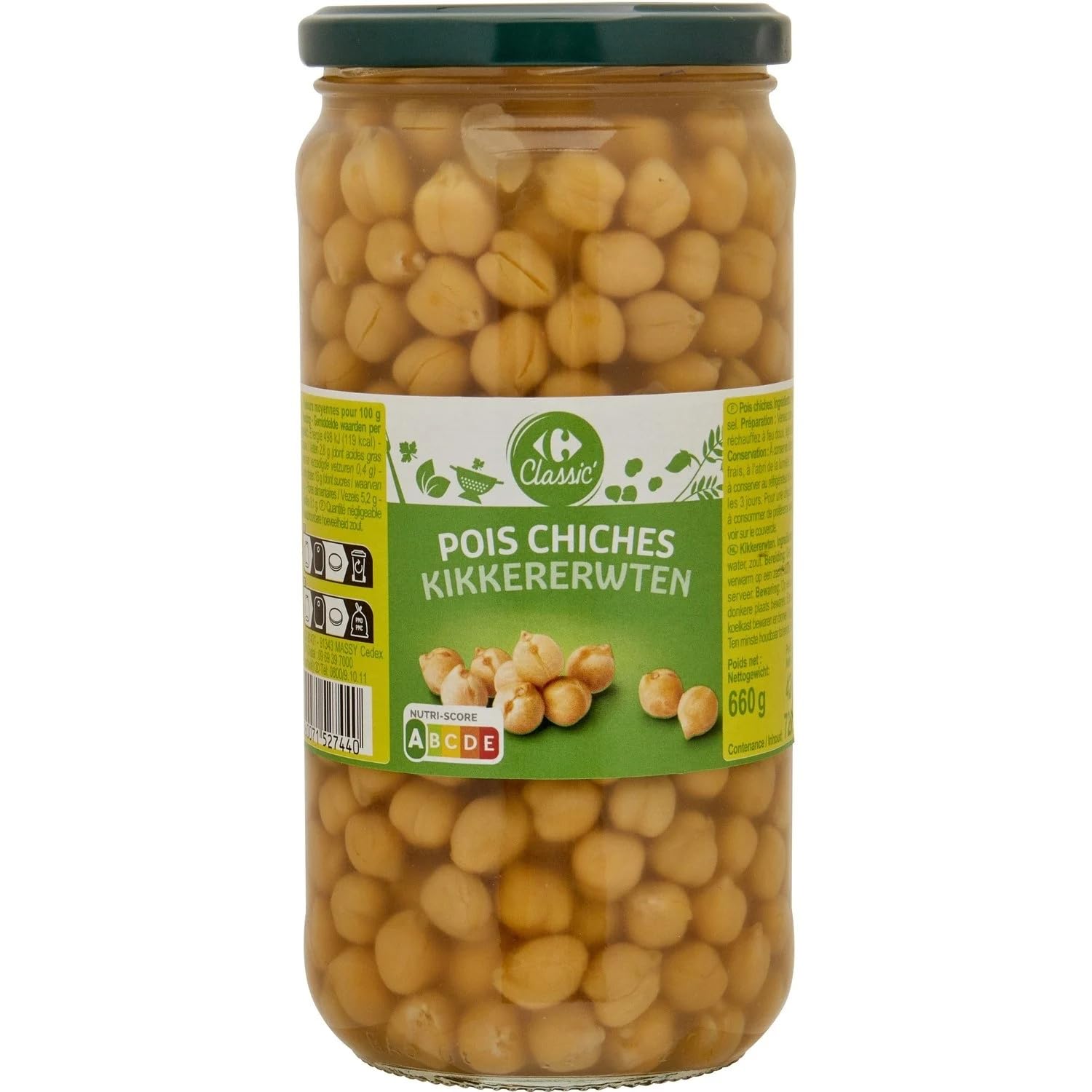 CARREFOUR CLASSIC' - Pois Chiches - Pois Chiches en Conserve - la boite de 420g net égoutté - 660g - Le Lot De 4