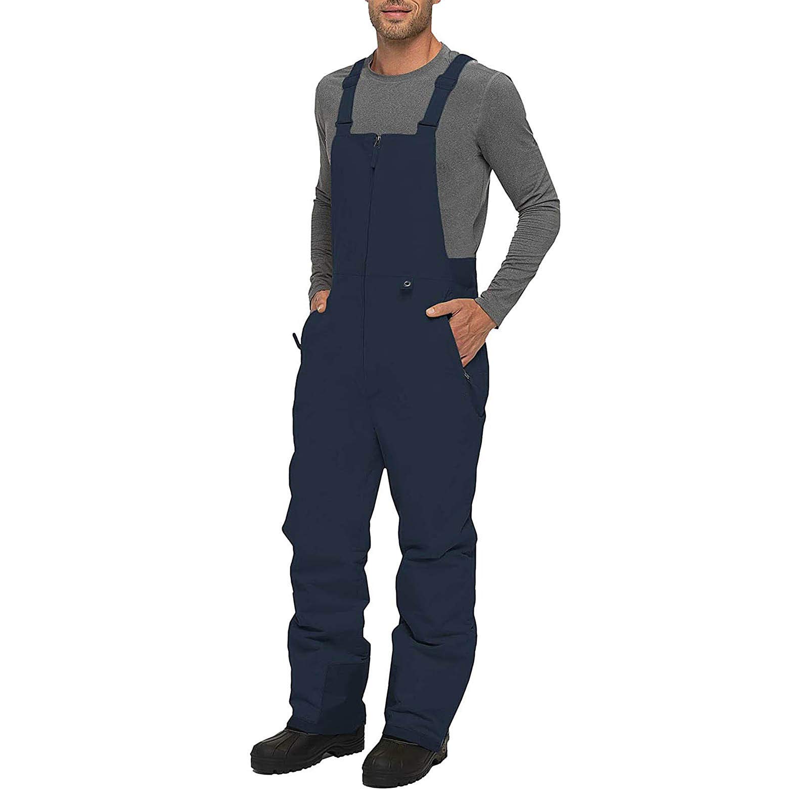 Salopette da sci da uomo, impermeabile, foderata in pile, isolante, antivento, traspirante, invernale, pantaloni da neve, con cinghie regolabili