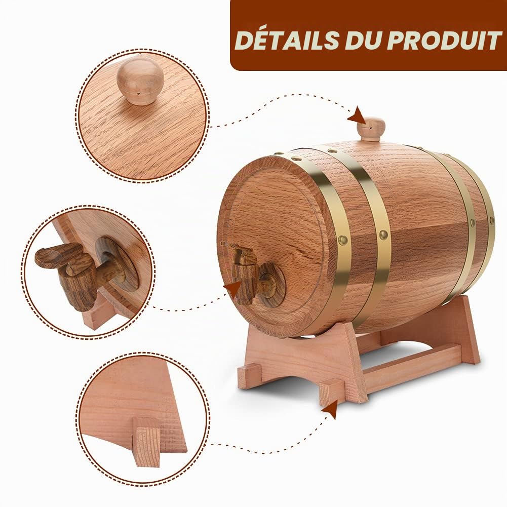 Greensen Fût de Chêne 3L, Fût à Vin et Whisky en Bois, Personnalisé pour Maison, Bar, Fête et Banquet, Cadeau d'anniversaire