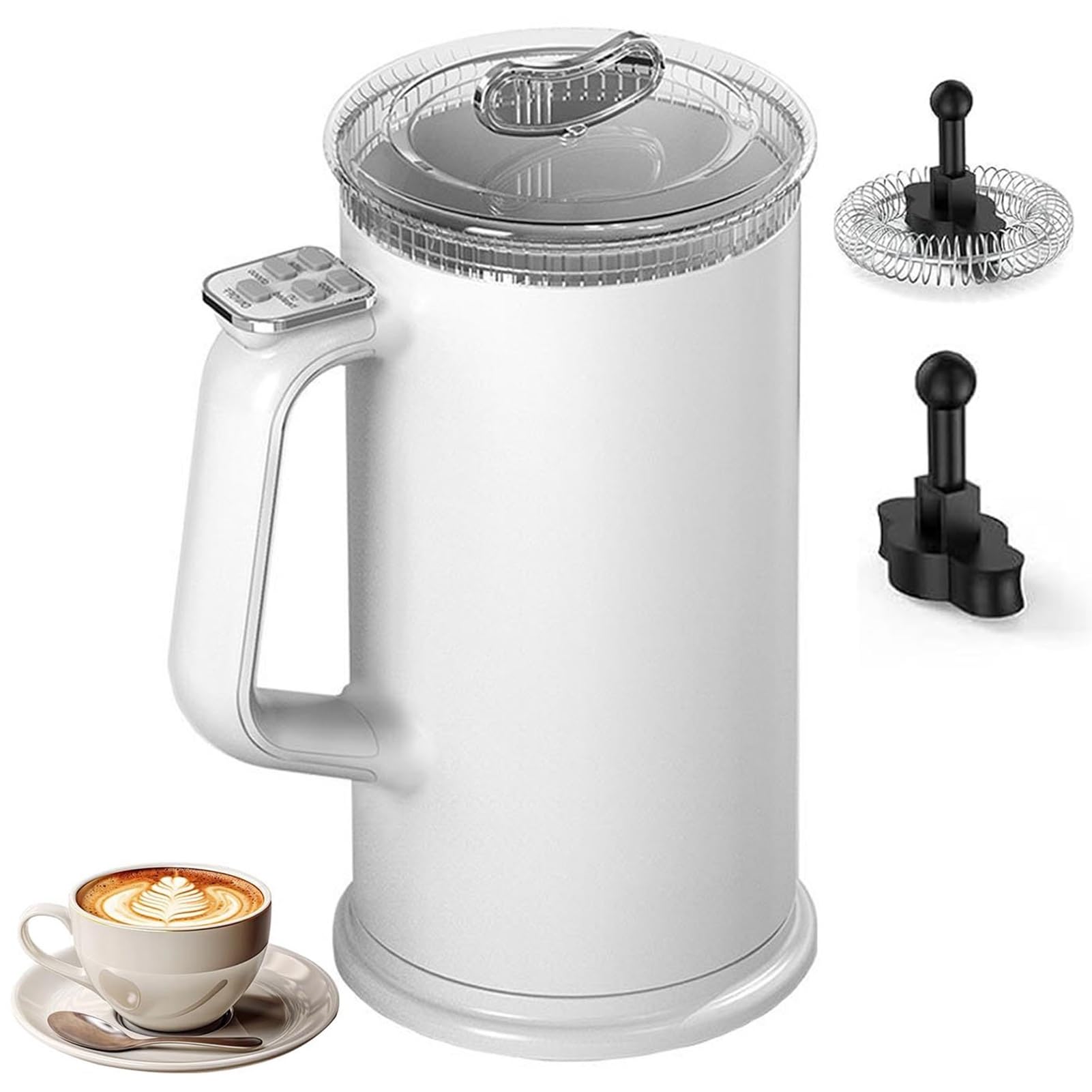 Mousseur à lait électrique 4 en 1 de 350 ml et 500W avec revêtement antiadhésif blanc