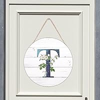 Vista 88 de Welcome Sign for Wall Initial Letter C Blue Round Wood Signs Monogram White Floral Wood Plaque Fresh Flowers 12in Mid Century Home Wall Decor for