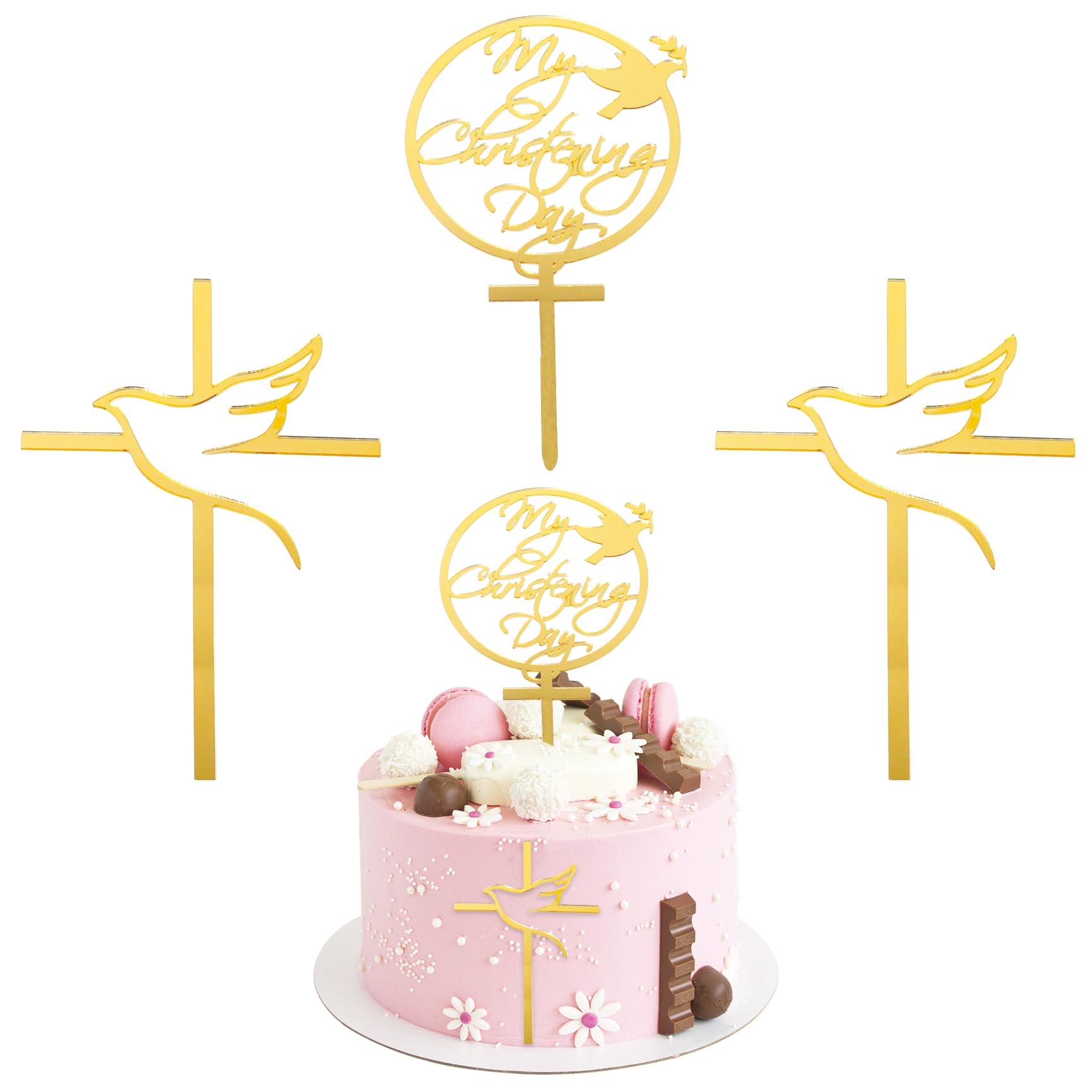 Christening Cake Topper & Cross Cake Topper Christening Cake Decorations for Girls Boys Acrylic Baptism Cake Toppers for Christening Cake Decorations