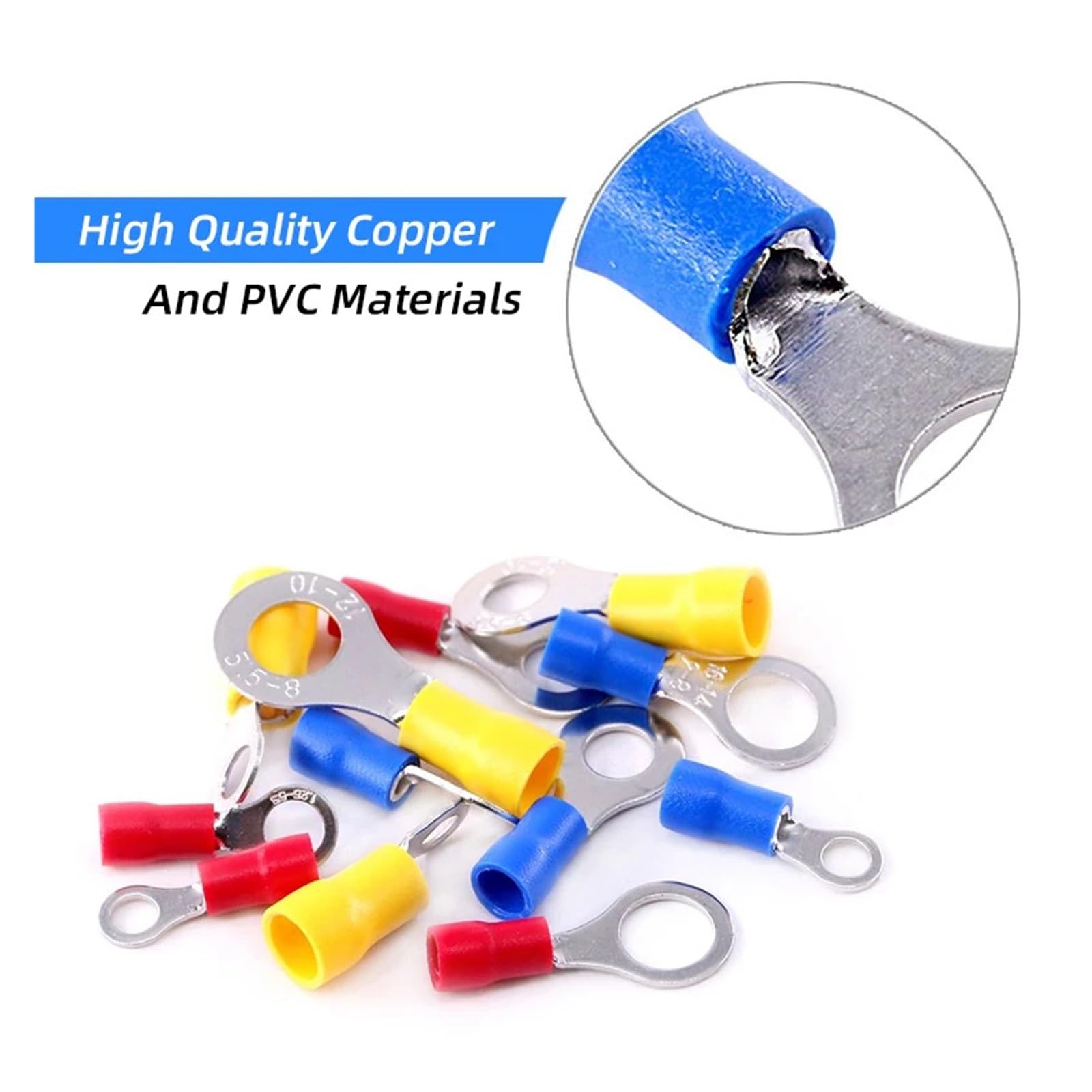 Kabelende Klemmen Steckverbinder, 100 Stück isolierte Ring-Crimp-Anschlussklemmen der RV1.25-Serie for Kabel mit 22–16 AWG, 0,5–1,5 mm(Red 100PCS,RV1.25-4)