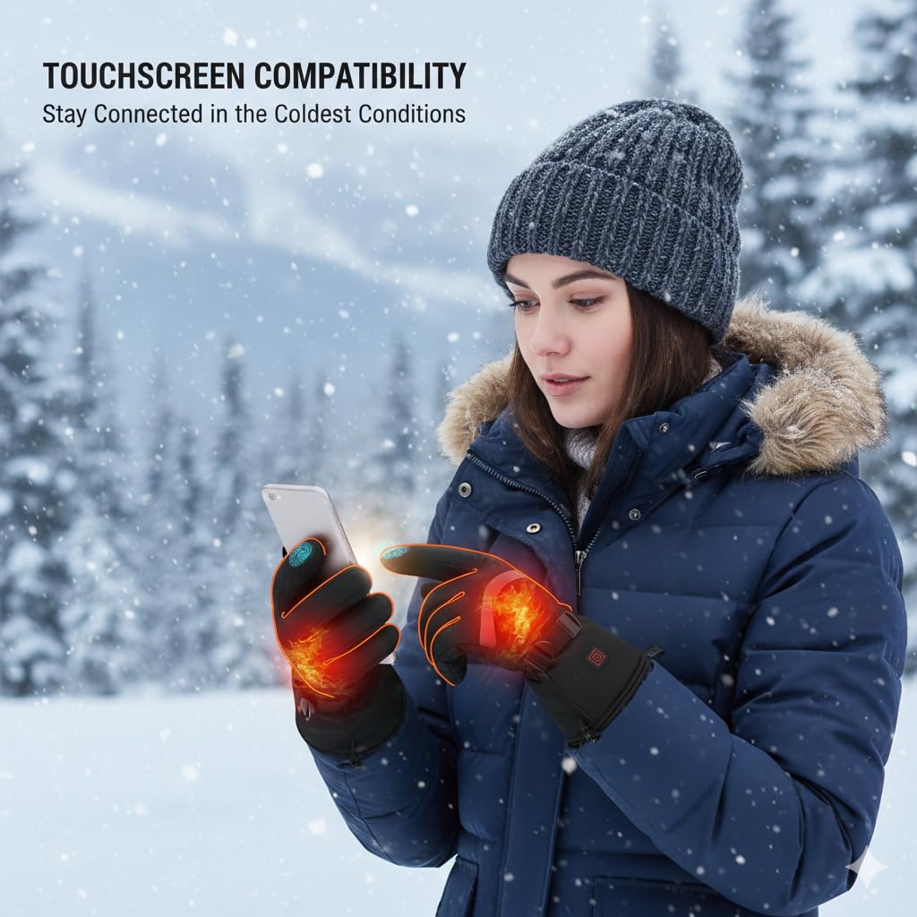 Beheizbare Handschuhe Herren Damen - Winterhandschuhe mit Akku, 7.4V 3000mAh, 3-Stufen Heizung, Wasserdicht, Touchscreen Heizhandschuhe für Skifahren, Motorrad, Radfahren, Camping