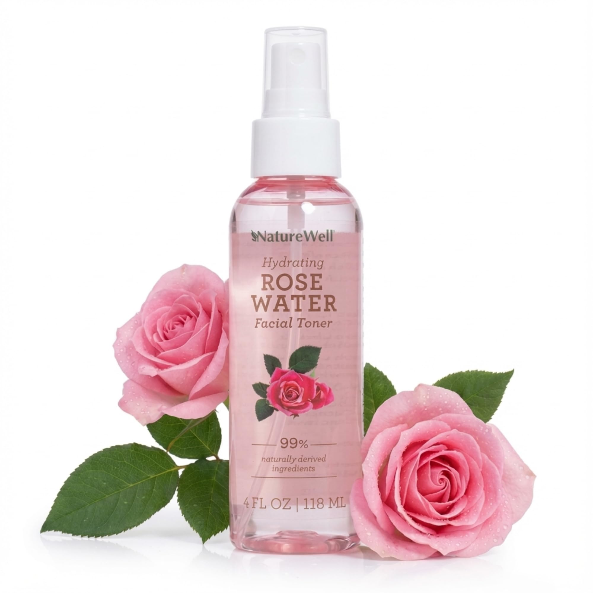 NATURE WELL Rose Water Hydrating Facial Toner Mist for Dewy & Radiant Skin, Refreshing, Conditioning, Soothing, Moisturizing, Perfect for Travel, 4 Fl Oz