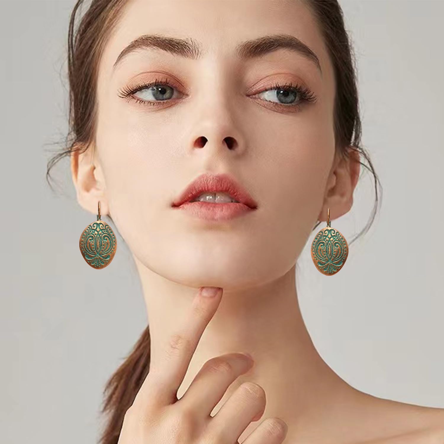 Unique Bohemian Vintage Bronze Totem Geometric Dangle Drop Earrings Personalized Boho Ethnic Oval Carved Lever Back Earrings for Women Jewelry Gifts - Image 5