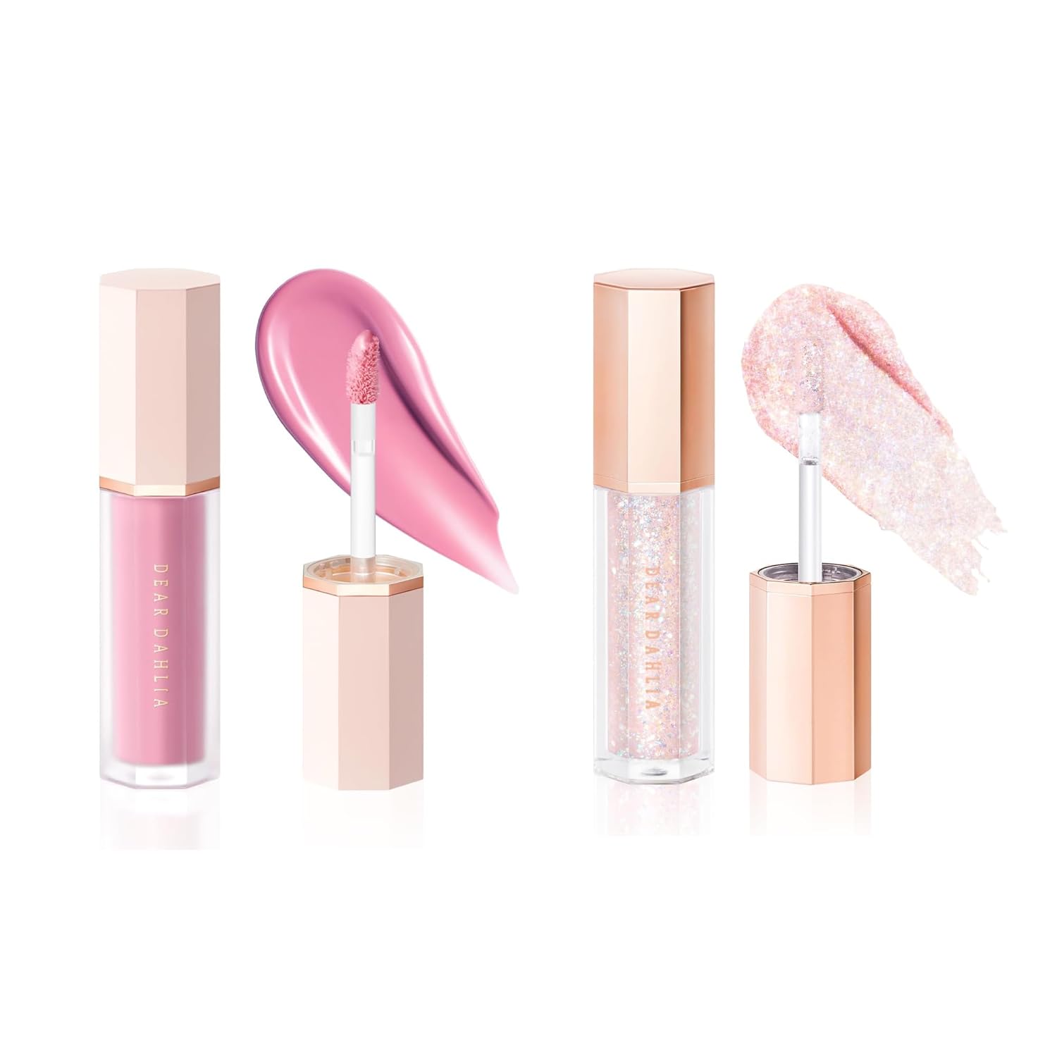 DEAR DAHLIA Makeup Duo – Petal Drop Blush (Taffy) & Paradise Shine Eye Sequins (Enchanted) – Buildable Liquid Blush & Long-Lasting Glitter Eyeshadow, Vegan & Cruelty-Free K-Beauty (0.14 oz Each)