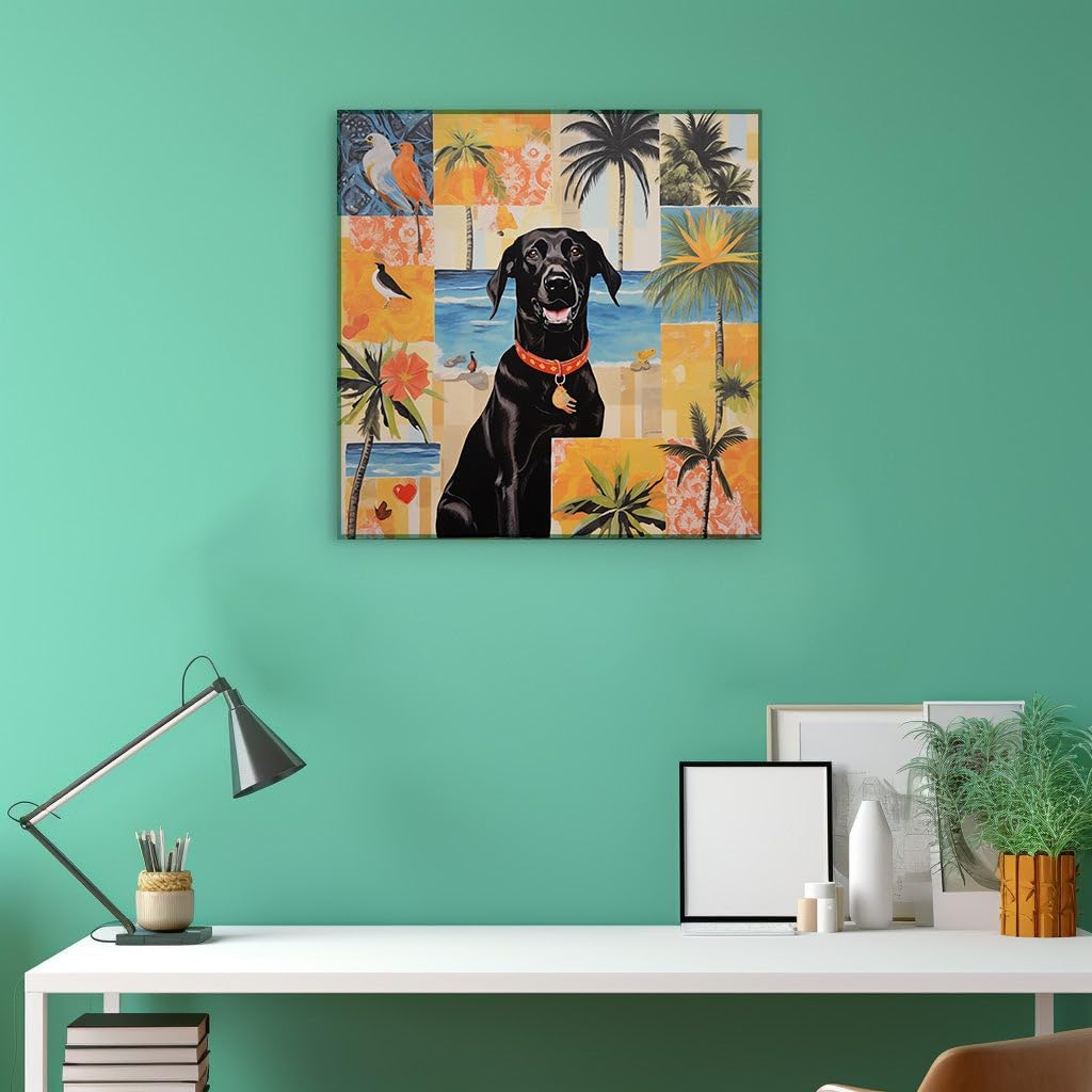 Canvas for Living room. Sunset Companionship: A Labrador's Beachside Serenity, 27 x 18 inch Canvas Wall Art - Tranquility - Modern Home Decor - 69x46 cm (27x18 inch)