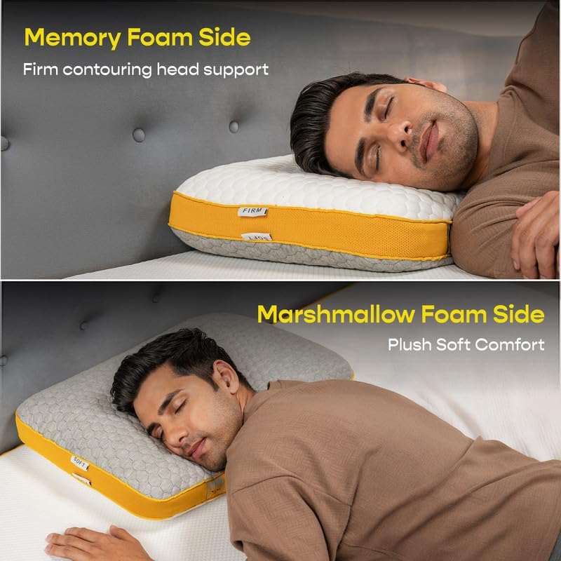 Image of SleepyCat Dual Comfort Pillow | Soft & Firm Sides for Personalized Support | Memory Foam & Marshmallow Foam | Bamboo Cover with 3D Mesh Panel (Standard Size, 25 x 15 x 5 inches, White)-2 Piece
