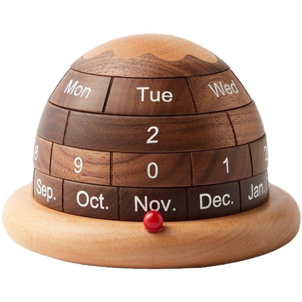 Sanfly Style1 Wooden Desk Perpetual Calendar, Planet Shaped Rotating Desk Calendar, Wooden Block Daily Calendar Decorative Calendar