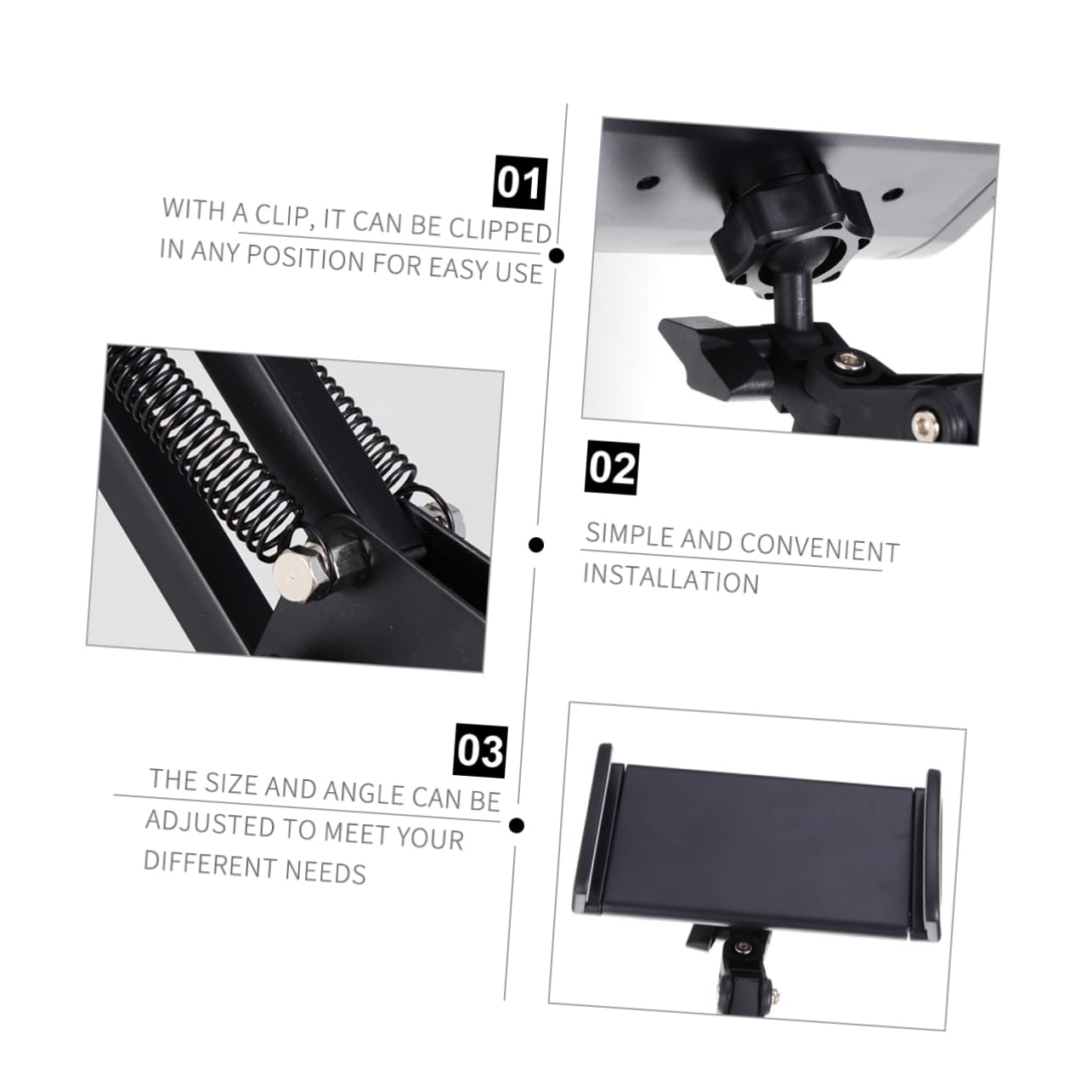 SHINEOFI Supporto da Scrivania Pieghevole per Telefono e Tablet Braccio Articolato, Clip, Ferro e Plastica, Nero, Uso Comodo