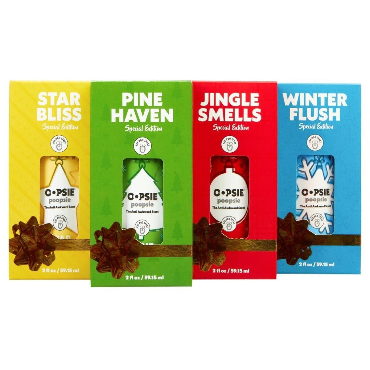 Oopsie Poopsie Holiday Scent Pre-Poo toilet spray, discreet & portable original odor deodorizer scents. Pocket-friendly pre-poo spray to use on the go 2 oz. Sprays 4-pack