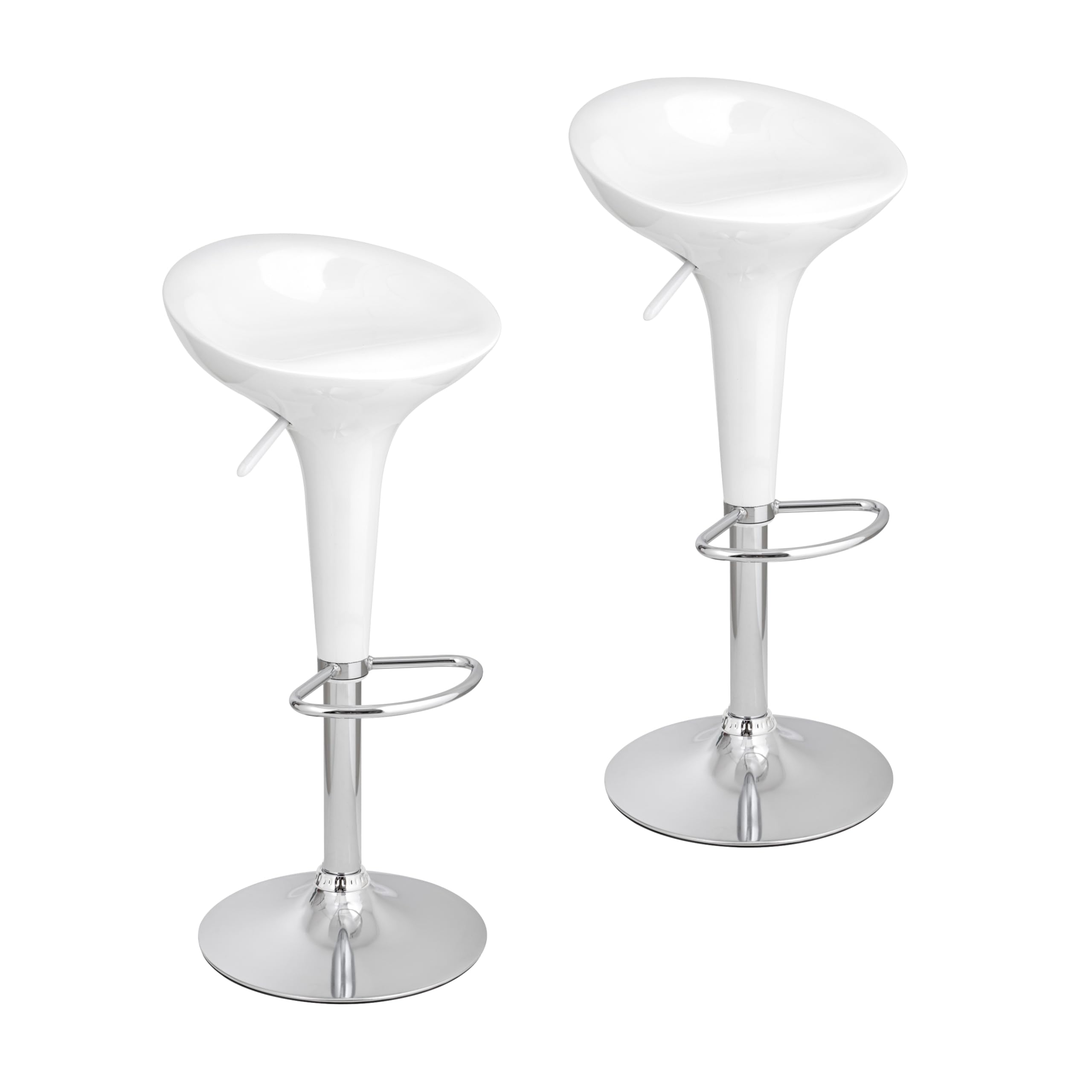 Baroni Home 2 Swivel Bar Stools with Adjustable Height, Plastic Seat, Chrome Base with Footrest and Anti-Scratch Bottom, Kitchen and Peninsula, 40 x 45 x 59-79 cm, White 2 Pieces