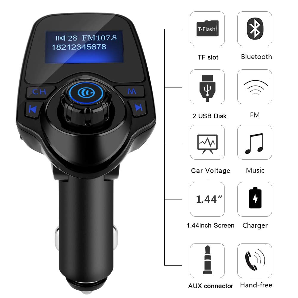 FM-Transmitter, T11 Bluetooth Wireless Freisprecheinrichtung MP3-Player FM-Transmitter USB-Ladegerät