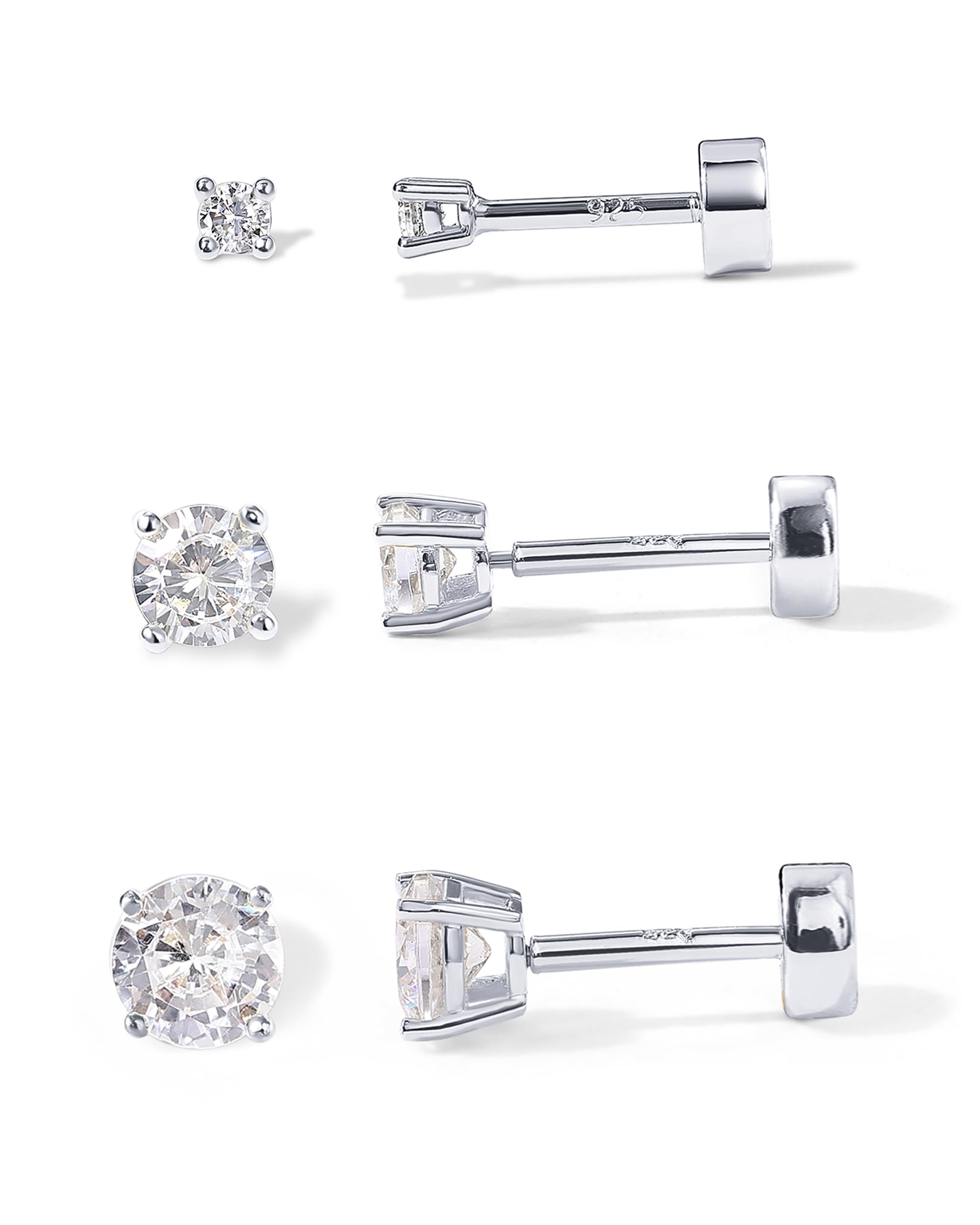 PAVOI 14K Gold Plated Solid 925 Sterling Silver Post Cubic Zirconia Stud Flat Back Earrings for Women Cartilage