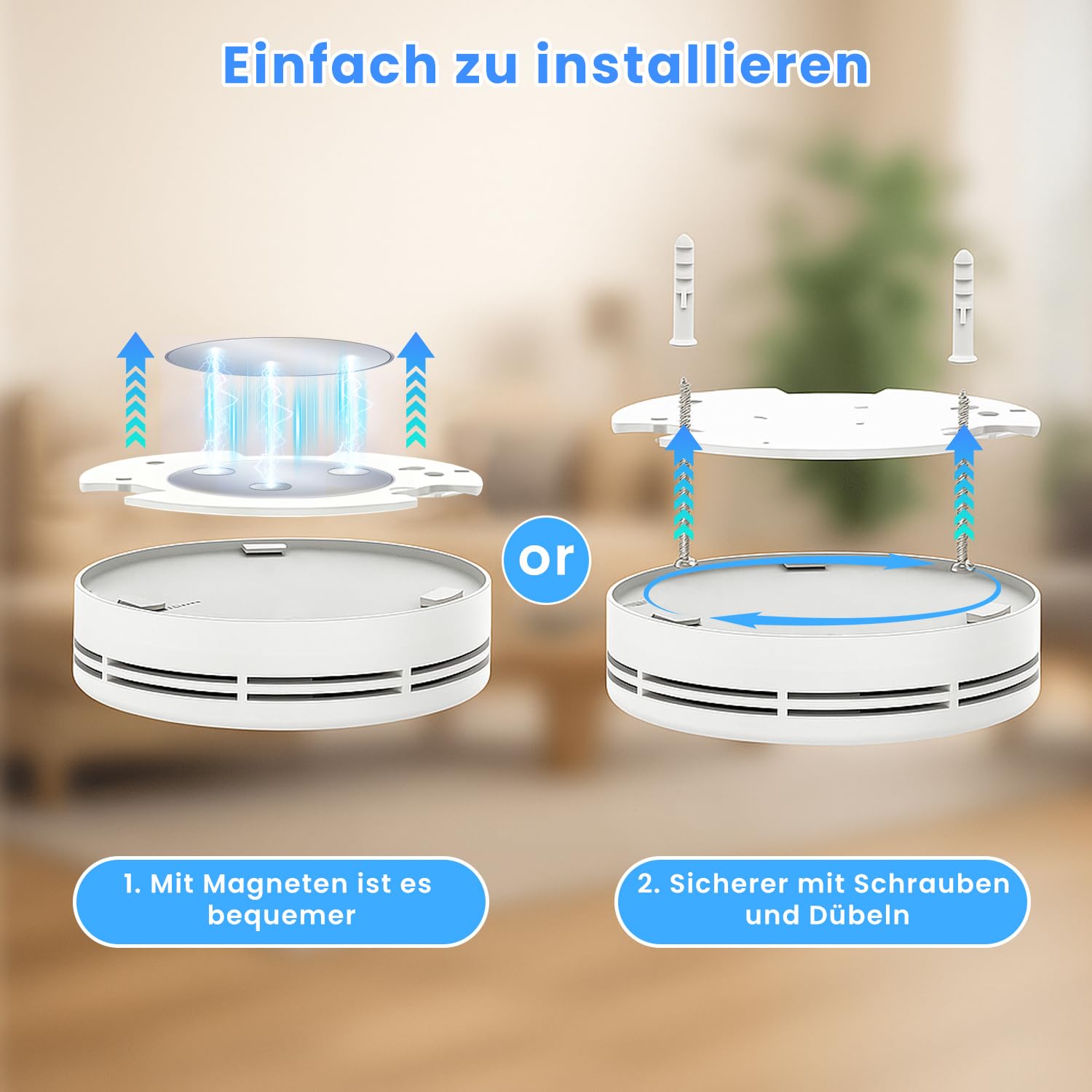 VS03 Rauchmelder mit Magnethalterung, 10 Jahre Batterie, nach DIN EN 14604, für Wohnung, Schlafzimmer, Flur und Kinderzimmer