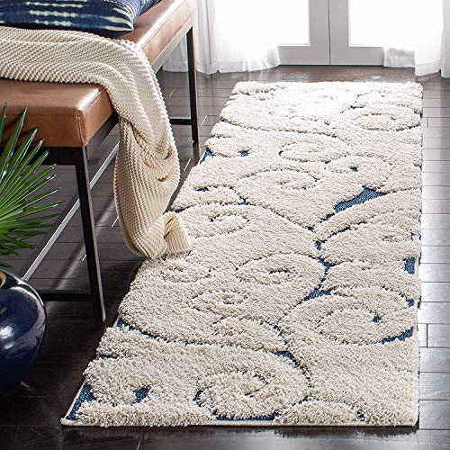 Image of Handwoven Microfibre 3D Rug for Living Room (Ivory & Blue, 2 X 8 Feet (Runner), Microfibre)