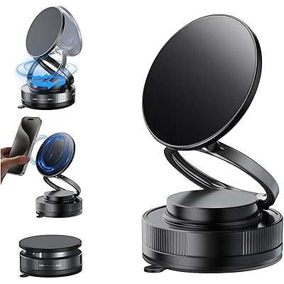 GTIOT スマホホルダー 車 ナノゲル吸着×真空吸盤 W固定構造 magsafe対応 360度回転 N55磁石 片手操作 iPhone Android全機種対 …