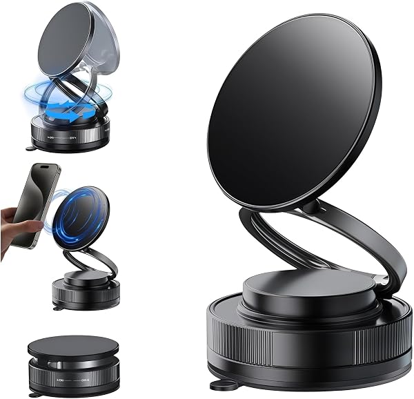 スマホホルダー 車載マグネットスタンド、24×N55磁石、360°回転台座、多角度自由調節、片手操作、折りたたみ式、高級合金素材、iPhone 16 Pro Max対応 (灰色) - 1