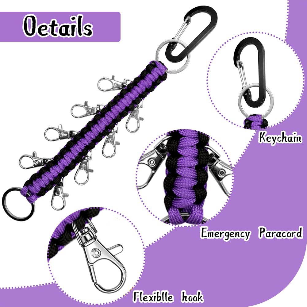 Lovecheer 2PCS Cheer Bows Holders, Paracord Handmade Cheer Bow Hanger for Cheerleading Sports Teen Girls High School, Black and Purple