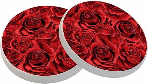oFloral Juego de 2 posavasos absorbentes de rosas rojas para bebidas diseño de flores románticas nobles elegantes como la casa de bomberos regalos