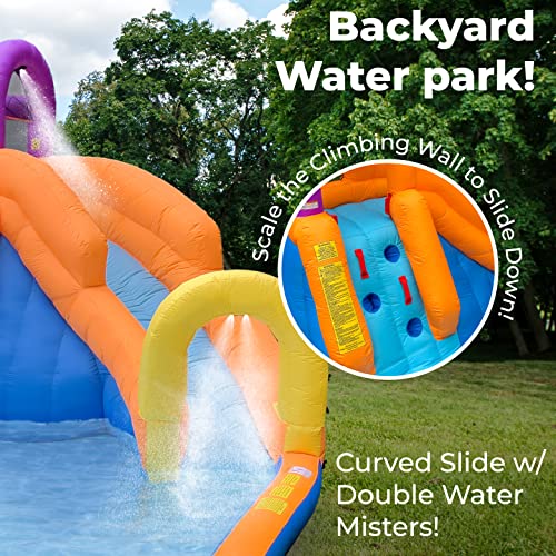Mega Tornado Twist Inflatable Water Slide for Kids - Water Park with Slides, Climbing Wall, Water Cannon and Splash Pool - Ages 5 and Up - with Blower