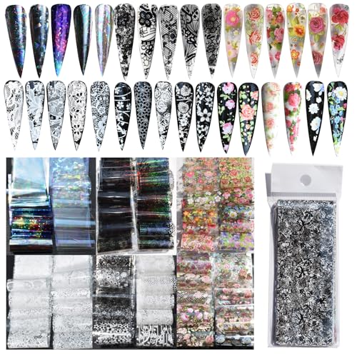 58 Sheets Nail Art Transfer Foil Stickers 1.57x7.87In
