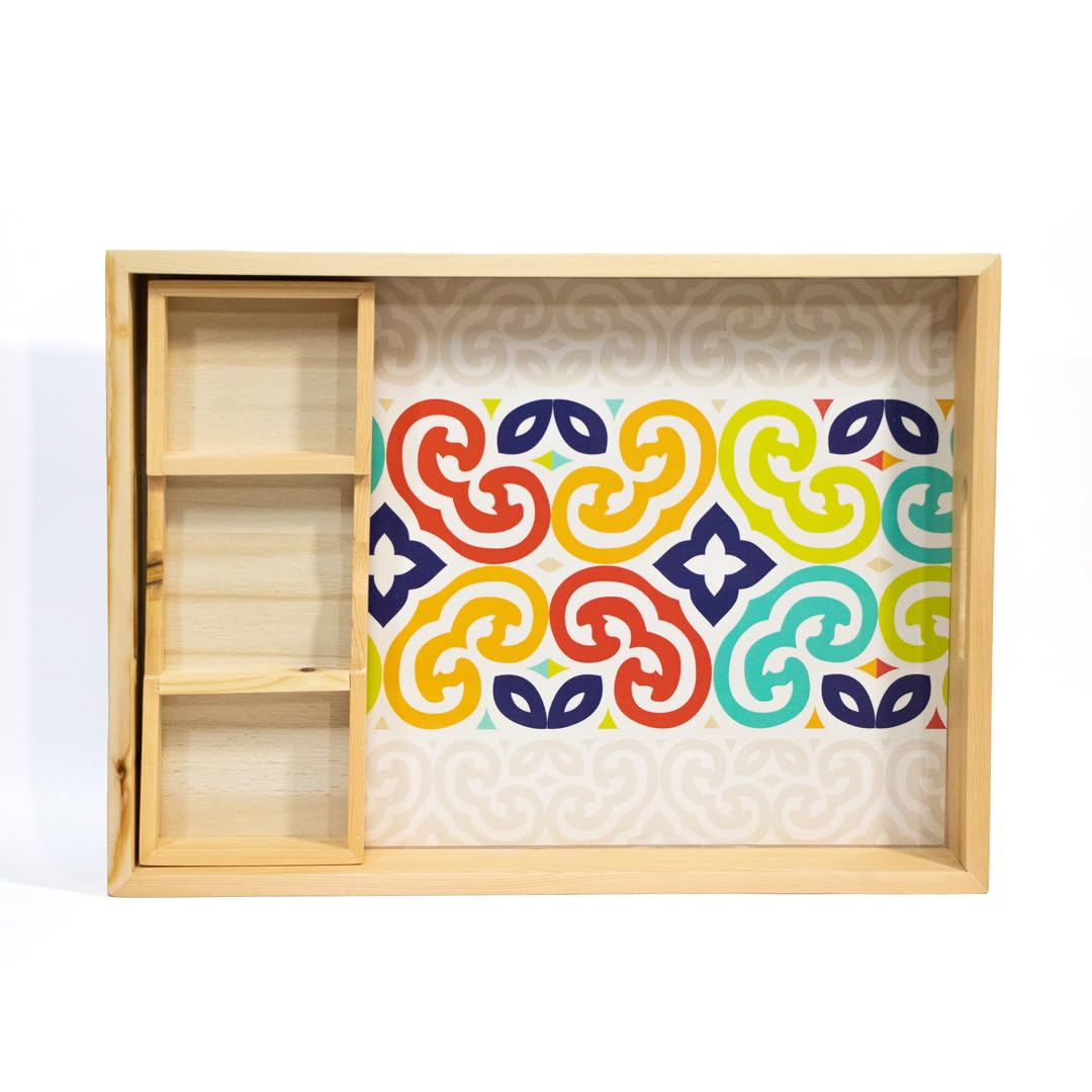 Sa3eeda Wooden Rectangle Tray Farah Design Multi Colors 30 x 40 CM