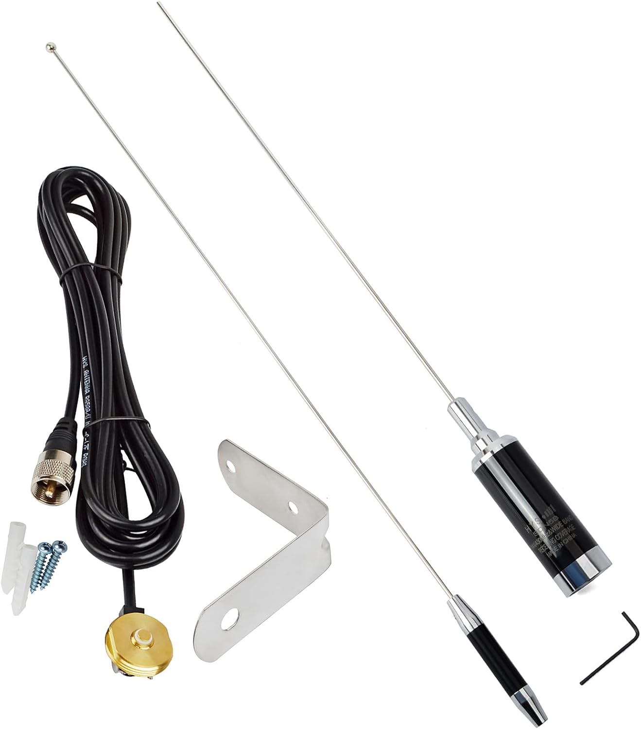HYS UHF Band NMO GMRS Amateur Antenna 5.5dBi, 460-470MHz 35inchs Whip Antenna with L-Bracket Trunk/Hole Mount & 13ft/About 4m RG-58 Coax Cable for Motorola Midland Vertex Blackbox GMRS Mobile Radios