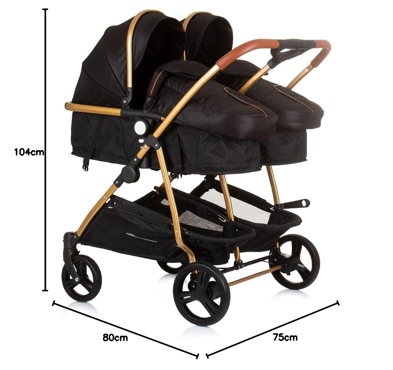 Chipolino, passeggino per fratelli, New Twin Duo Smart, pieghevole, cestino, colorazione:nero
