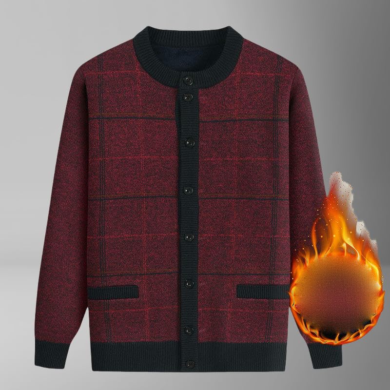 Autumn Winter Fleece Lined Warm Front Button Men's Thick Knit Cardigan4