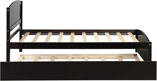 Miniatura 47 de Merax Cama de plataforma de madera tamaño individual con cama nido, no requiere somier, gris Gris,Espresso,Blanco