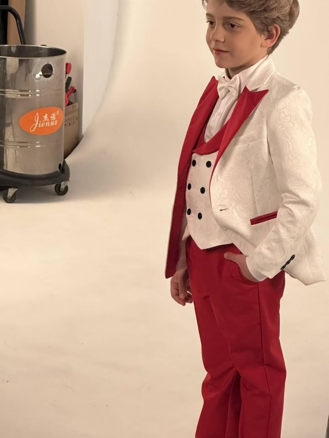 Boy's Suit 3 Piece Slim Fit Formal Suits for Kids Wedding Ring Bearer Outfit Jacquard Blazer Vest Pants Set - Image 8