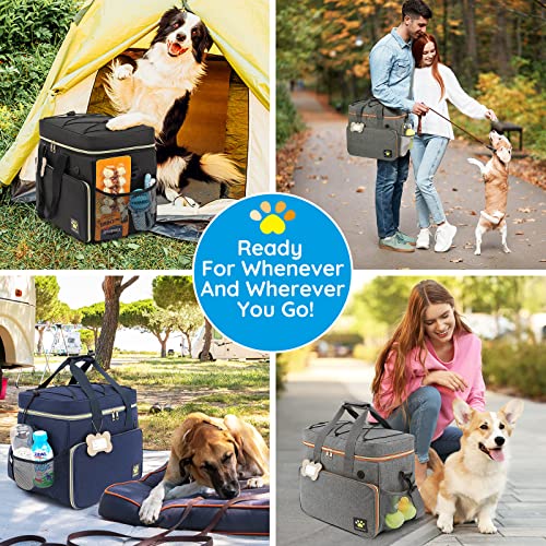 Pmpete Dog Travel Bag For Traveling| Week Away/Overnight Dog Travel Accessories With Multi-Function Pockets|Pet Travel Set For Dog And Cat|Ideal Dog Diaper Bag And Dog Travel Kit(Grey) #TOP5