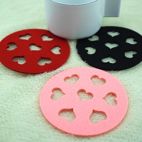 Miniatura 7 de SaktopDeco Juego de 16 posavasos de fieltro en forma de corazón rosa para mesa, romántico, día de San Valentín, decoración del hogar