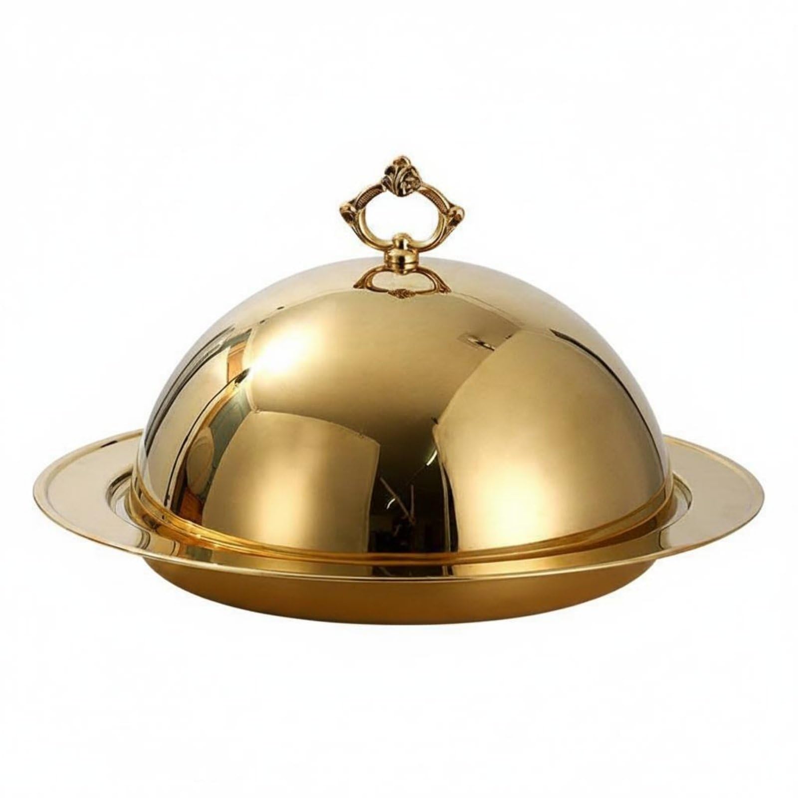 rockible Vassoio Acciaio Inox con Coperchio Domed Cupola Manico Oro Piatto da Portata Resistente Funzionale Adatto per Servizio Tavola Hotel Catering Ristorante Buffet, Oro