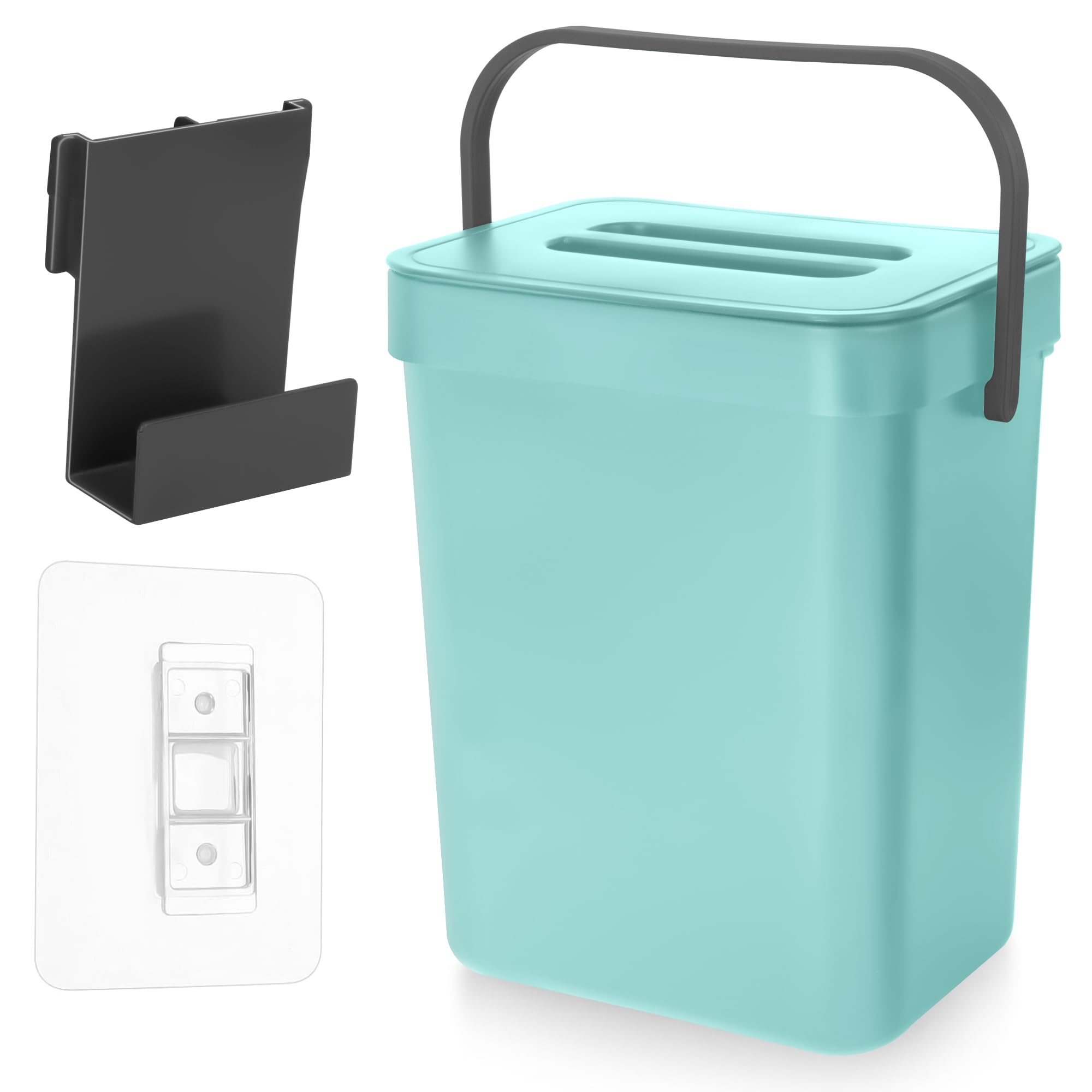 Secchio da Compost da Cucina Piccolo Bidone della Spazzatura Sospeso con Coperchio 3L Secchio di Rifiuti Organici per Cucina Blu