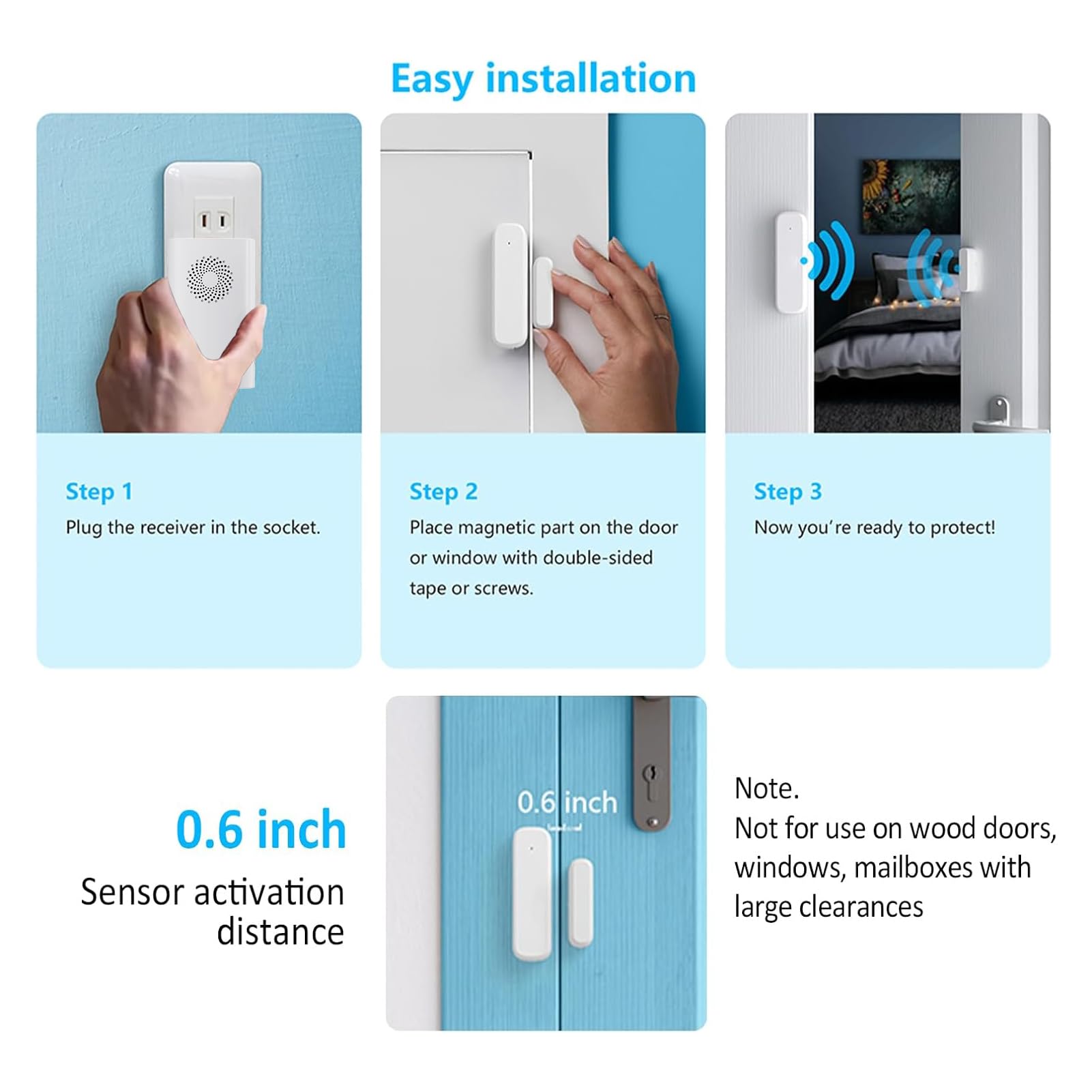 Timbre inalámbrico con sensor de puerta, alarma de apertura de puerta al entrar en el negocio/oficina/tienda (rango de 500 pies, volumen ajustable de 51 timbres), timbre de alerta para el hogar para
