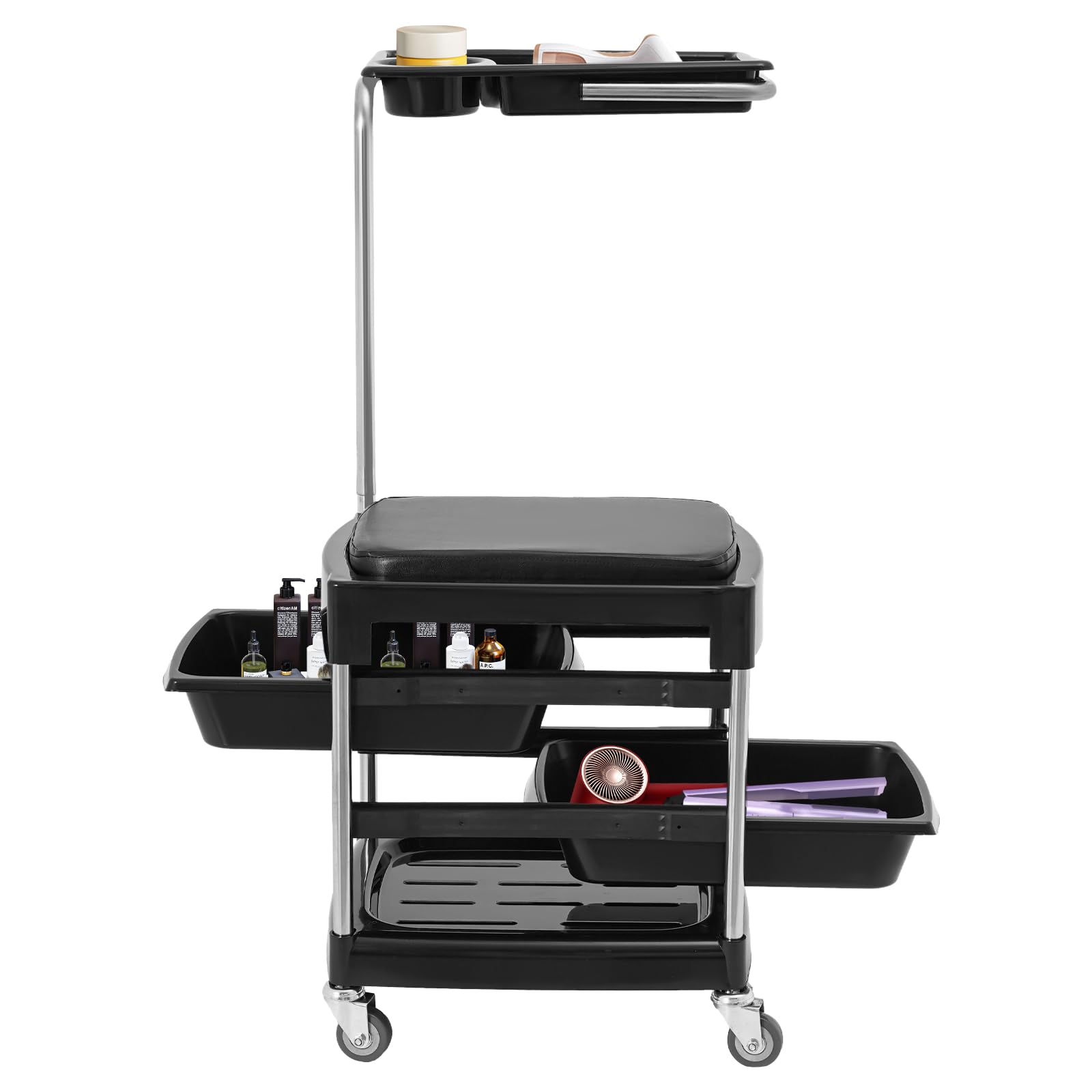 Portable Hair Tool Tray Cart, Beauty Chair with Two Tool Organizer Drawers, Manicure Nail Tool Trolley, for Footrest, Pedicure, Spa, Manicure, Massage